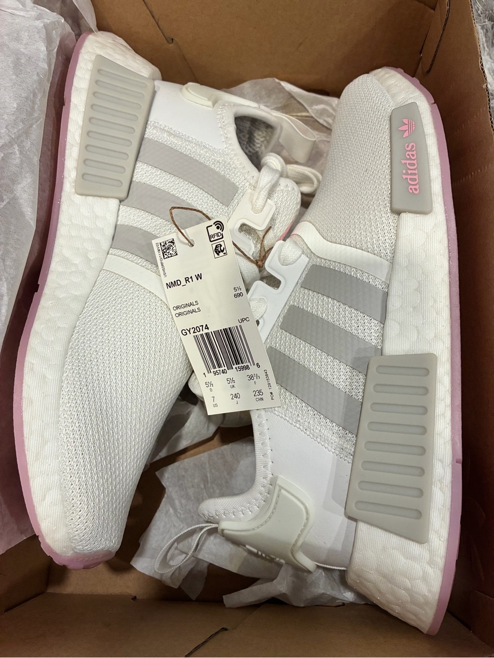 adidas NMD_R1 Women’s White Gray Pink Athletic Shoes